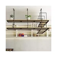 dryic Étagères flottantes au plafond, casier à vin suspendu, bibliothèque en fer forgé, support de rangement mural pour salon (130x30x80cm)