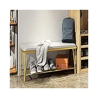 banc d'entrée avec étagère à chaussures dorée, banc de rangement confortable avec revêtement en cuir, étagère à chaussures moderne, organisateur de chaussures d'entrée, gris 60 x 30 x 45 cm