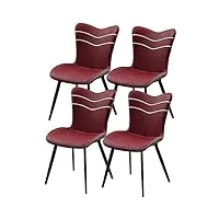 wzzqzr lot de 4 chaises de salle à manger et de cuisine, chaises d'appoint de salon rembourrées modernes avec siège coussin en cuir technique souple et pieds en acier au carbone (couleur : rouge vin)