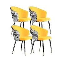 wzzqzr ensemble de 4 chaises de salle à manger modernes avec pieds en métal, assise en velours et dossiers brodés (couleur : orange jaune)