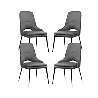 wzzqzr lot de 4 chaises de cuisine et de salle à manger en cuir synthétique, siège ergonomique robuste en acier au carbone, pieds en métal, chaise d'appoint de salon (couleur : gris foncé)