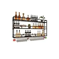 armoire à vin murale – Élégante étagère de rangement en fer noir pour bar ou cuisine, organisez-la avec des étagères à vin murales et un support de rangement pour verres à champagne