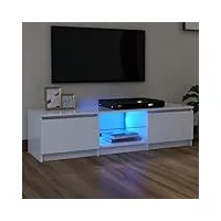cosisti meuble tv led blanc banc tv meuble tv avec rangement meuble tv bois meuble tv chambre table tv meuble de tele Éclairage led rgb avec couleur réglable -blanc-140 x 40 x 35.5 cm