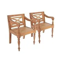 techpo nice chairs batavia lot de 2 chaises de cuisine et de salle à manger bois d'acajou massif marron clair
