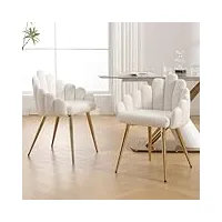 wahson lot de 2 chaises salle à manger en fausse fourrure, chaises de salle à manger avec pied doré chaise salle à manger en bouclette, chaise de cuisine moderne pour salle à manger/cuisine, blanc