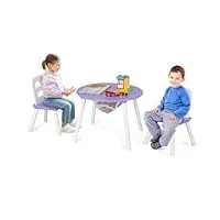 costway table enfant et 2 chaises avec sac de rangment en maille, table d'activités en mdf & bois avec dossier ergonomique pour jouer lire manger, charge 50kg pour 3-7 ans(violet)