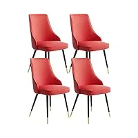 lot de 4 chaises de salle à manger modernes en cuir pu imperméable avec pieds en métal - couleur : rouge - taille : pieds noirs et dorés