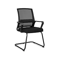 costway chaises de bureau, chaises de conférence ergonomique en maille à dossier moyen avec siège rembourré, chaises de réception pour bureau, salle d'attente, chambre, noir