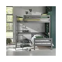 altobuy sleepy - lit mezzanine 140x200cm gris avec lit 90x200cm