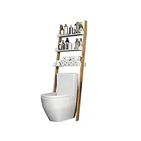 support de rangement en bambou à 3 niveaux pour salle de bain, étagère de rangement en échelle au-dessus des toilettes – gain de place appuyé contre le support de rangement mural pour salle de bain,