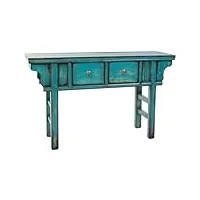pegane meuble console, table console en bois coloris bleu - longueur 115 x profondeur 35 x hauteur 70 cm
