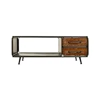 pegane table basse en bois naturel et métal noir avec 2 tiroirs - longueur 120 x profondeur 64 x hauteur 46 cm