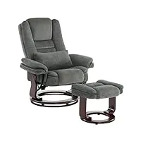 m mcombo 9099 fauteuil de relaxation, fauteuil de lecture, pivotant à 360°, avec tabouret, coussin et poche latérale, charge maximale : 120 kg, pour le salon, tissu gris
