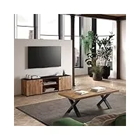altobuy gless - ensemble salon meuble tv et table basse aspect bois piètement x métal noir