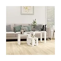 rantry meuble de table empilable 3 pièces blanches en bois multicouche, table à manger, table de cuisine, table de jardin, table d'extérieur