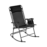 yaheetech basics fauteuil à bascule pliant rocking chair pliable de jardin 102 x 65,5 x 103 cm avec têtière réglable poche de rangement pour jardin patio terrasse camping voyage noir