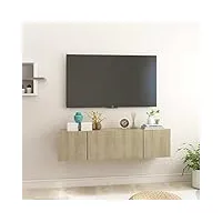 rantry meuble tv suspendu 3 pièces chêne sonoma 60 x 30 x 30 cm, meuble tv meuble bas pour tv table de salon, support tv pour salon