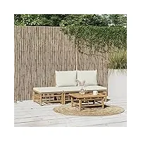 rantry meuble de salon de jardin 4 pièces avec coussins blanc crème en bambou, chaises longues, canapé-lit, meubles de jardin, lit de piscine, jardin pour extérieur, piscine