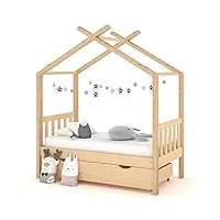 rantry meuble de rangement pour enfants avec tiroir en pin massif 70 x 140 cm, lit, cadre de lit, lit moderne, structure de salon, chambres à coucher