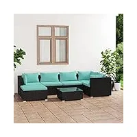 rantry ensemble de salon de jardin 7 pièces avec coussins en polyrotin noir, salon de jardin, chaises longues, meubles canapé-lit, pour balcon