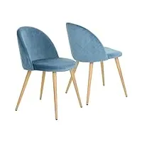 herbalady lot de 2 chaises salle à manger, chaise de cuisine rembourrée en velours, pieds en métal réglables, dossier en velours doux, modernes chaises pour salon, cuisine, chambre- bleu