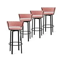 tabourets de bar pivotants à 360 ° modernes roses, chaise d'îlot en métal, tabouret de cuisine rembourré, chaises de bar avec dossier et repose-pieds noirs pour bar de cuisine à domicile, 4