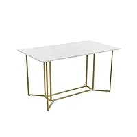 merax 140 x 80 cm table à manger table de cuisine motif marbre table à manger (1 pièce) : table de cuisine rectangulaire avec structure métallique unique et pieds réglables - blanc/doré a