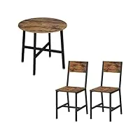 vasagle ensemble de table à manger avec 2 chaises de salle à manger, table de cuisine ronde 80 x 75 cm (Ø x h), chaises de cuisine, cadre en métal, style industriel, marron rustique et noir kdt084s01