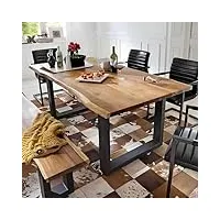 sjioueot table à manger industrielle en bois massif, table de cuisine de ferme, grande table basse rectangulaire avec pieds en métal for 4 à 6 personnes