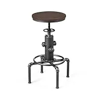 costway tabouret bar industriel, chaise de bar en métal, siège pivotante en pin, hauteur réglable 60-75cm, chaise haute bar pour café, pub, cuisine, charge 150 kg
