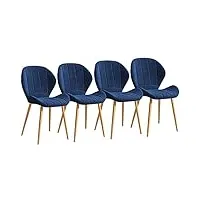 esentl ensemble de 4 chaises de cuisine rembourrées en velours avec pieds en métal, chaises modernes pour meubles de bureau à domicile (couleur : bleu)