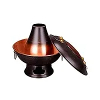 pot à feu chinois en cuivre, hot pot au charbon de bois avec cheminée, shabu pot hotpot, poêle chinoise, 38 cm (couleur : 34 cm) (color : 38cm)