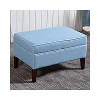 repose-pieds en tissu de lin avec siège rembourré en éponge pour salon, chambre à coucher, pouf rectangulaire moderne, banc ottoman en bois robuste, bleu 55 x 40 x 40 cm