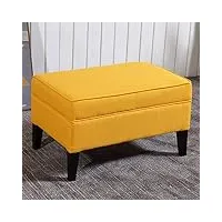 repose-pieds en tissu de lin avec siège rembourré en éponge pour salon, chambre à coucher, pouf rectangulaire moderne, banc ottoman en bois robuste, jaune 70 x 45 x 40 cm