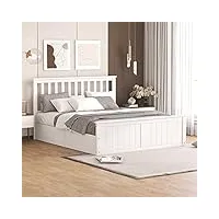 zravenna lit double blanc 140 x 200 cm, en bois, avec sommier à lattes, espace de rangement hydraulique, tête de lit réglable, sommier à lattes en métal et coffre de lit, lits de rangement pour