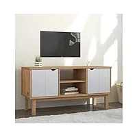 meuble tv, banc tv support de télévision table tv bas armoire basse meuble tv otta marron et blanc 113,5x43x57cm bois de pin massif