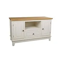 pegane meuble bas, meuble tv en bois avec 2 portes et 1 tiroir coloris naturel, blanc - longueur 100 x profondeur 42 x hauteur 60 cm