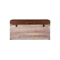 pegane banc d'assise, banquette coffre en bois naturel et simili cuir coloris marron - longueur 80 x profondeur 40 x hauteur 38 cm