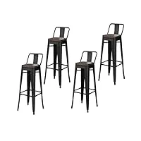tabourets de bar, tabourets de bar en fer forgé, ensemble de 4 chaises de bar industrielles modernes, coussins en bois massif, adaptés aux cuisines, salons, bars, bureaux (color : black, size : sitt
