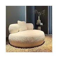 uihecta fauteuil paresseux décontracté, fauteuil de balcon de chambre à coucher, chaise de chambre crème confortable, chaise tatami ronde et moelleuse en laine d'agneau, blanc