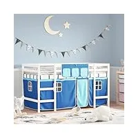 dcraf nice beds & accessories lits et cadres de lit - lit mezzanine pour enfants avec rideaux - bois de pin massif - bleu - 90 x 190 cm