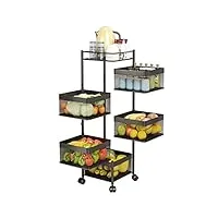 chdgyk chariot de cuisine avec roulettes, étagère d'angle en métal à 5 niveaux pour organisateur de support à épices, 5 supports de rangement rotatifs pour paniers de fruits et légumes –