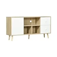 homcom meuble tv banc tv jusqu'à 45 pouces pattes en bois massif 3 niches 1 meuble avec porte et 2 tiroirs