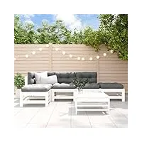 rantry salon de jardin 6 pièces avec coussins - blanc - en bois massif - canapé lounge - meubles de jardin - salon de jardin - ensemble de meubles de balcon