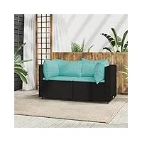 rantry lot de 2 meubles de jardin - canapé d'angle - avec coussins - modulable - salon de jardin - meubles de terrasse - meubles pour jardin - en polyrotin noir et bleu