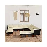 rantry canapé de jardin 12 pièces avec coussins - mobilier de jardin - meubles d'angle - salon de balcon - ensemble de meubles de jardin - meubles de jardin pour jardin - noir - en rotin synthétique