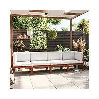 rantry ensemble de 4 meubles de jardin avec coussins - salon de jardin - canapé d'angle - pour jardin, balcon et terrasse - blanc crème - bois massif d'acacia
