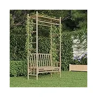 rantry banc de jardin avec pergola - banc en bois - support pour plantes grimpantes - arche de roses - banc de parking - banc multifonction - 116 cm - bambou