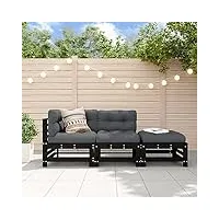 rantry salon de jardin 3 pièces avec coussins - noir - en bois massif - canapé lounge - salon de balcon - ensemble de canapés - terrasse - balcon