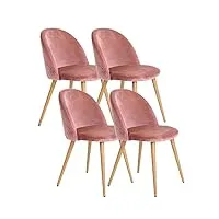 lot de 4 chaises de salon en velours modernes avec pieds en métal robustes et chaises de cuisine pour la maison, les restaurants commerciaux (couleur : rose)